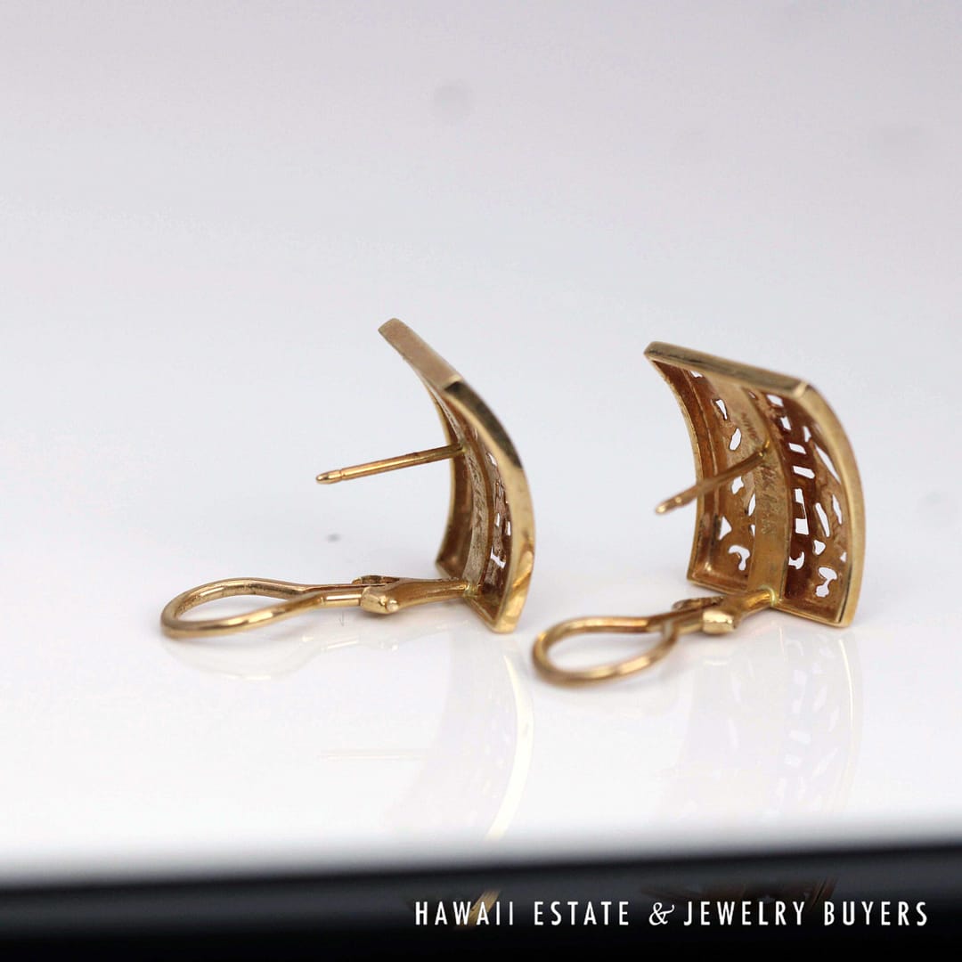 Mings Rectangle Shou 14K Yellow Gold Pierced Earrings with Omega Clips - Image 5