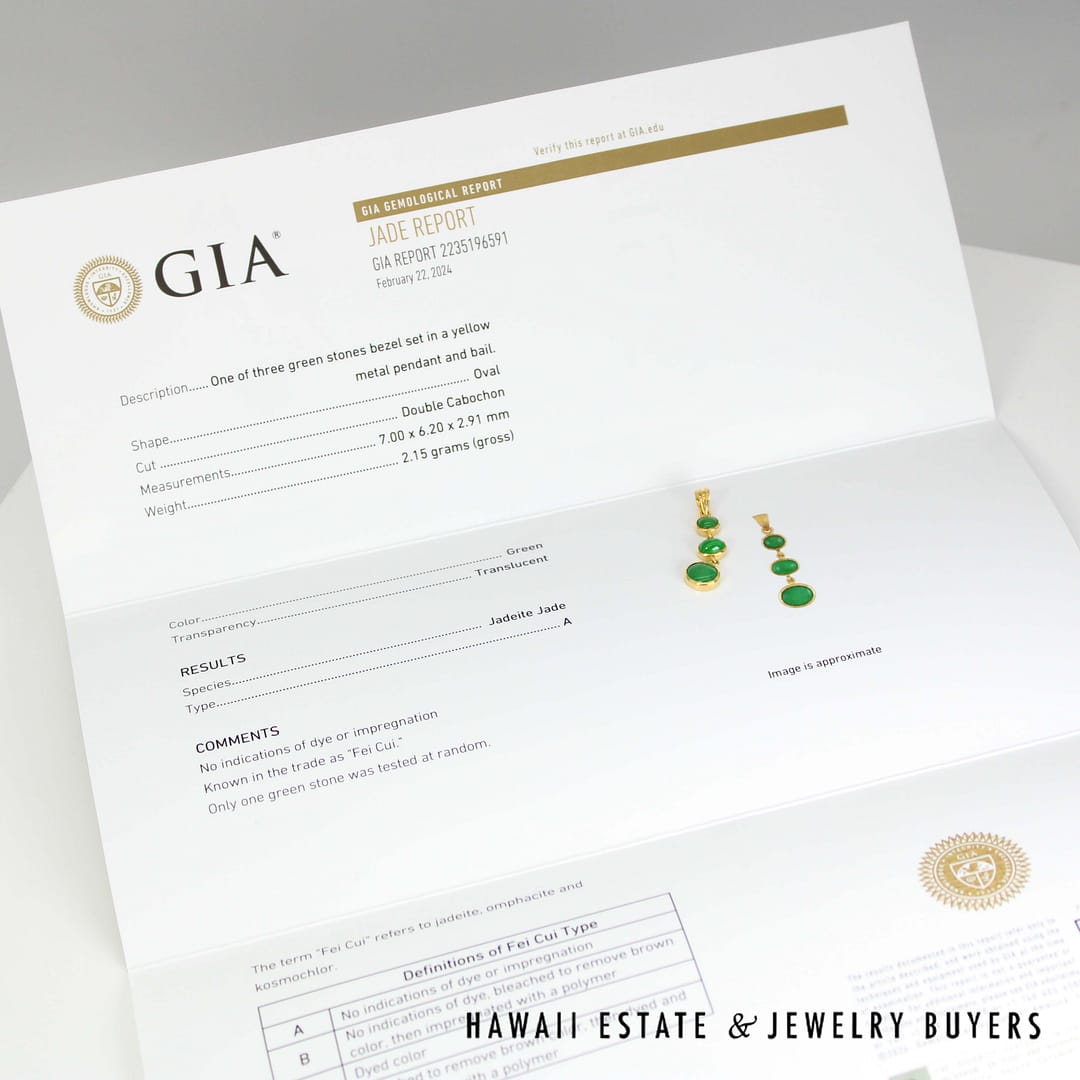 GIA Type A Green Jade Pendant 22k Yellow Gold Measures 1.25 Inch - Image 8