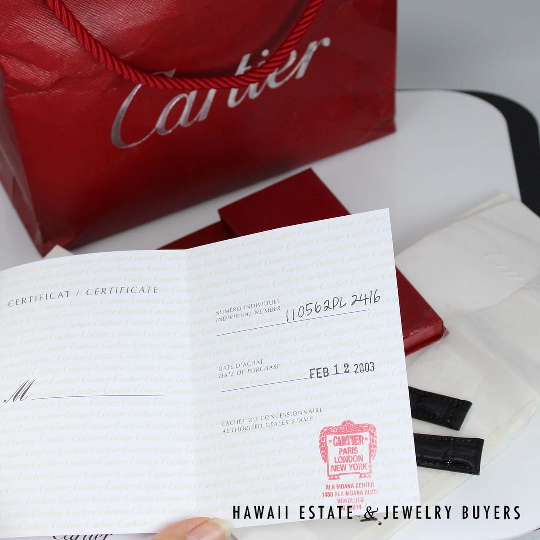 Cartier Sterling Tank Watch Stainless Deployant Buckle With Extra Band, Pouch, Box , Book and Papers - Image 11