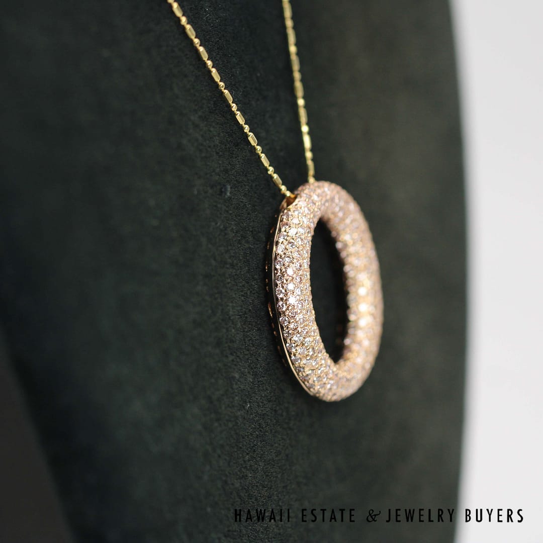2ctw Diamond Pave Circle Pendant 18k Rose Gold 18" Chain, 10.2g - Image 3