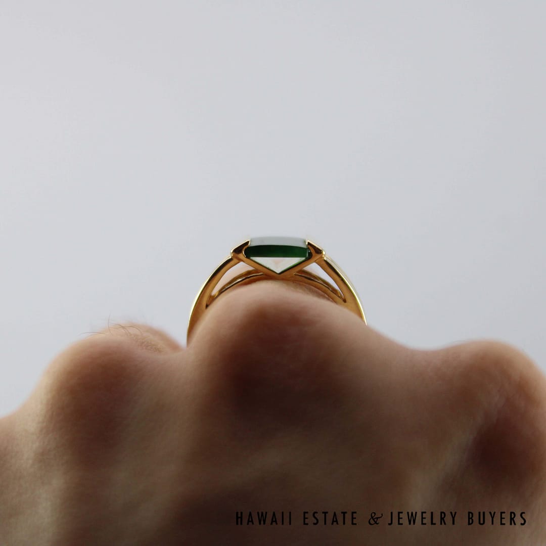 GIA Omphacite Green Jade 14K Yellow Gold Ring SIZE 6 - Image 11