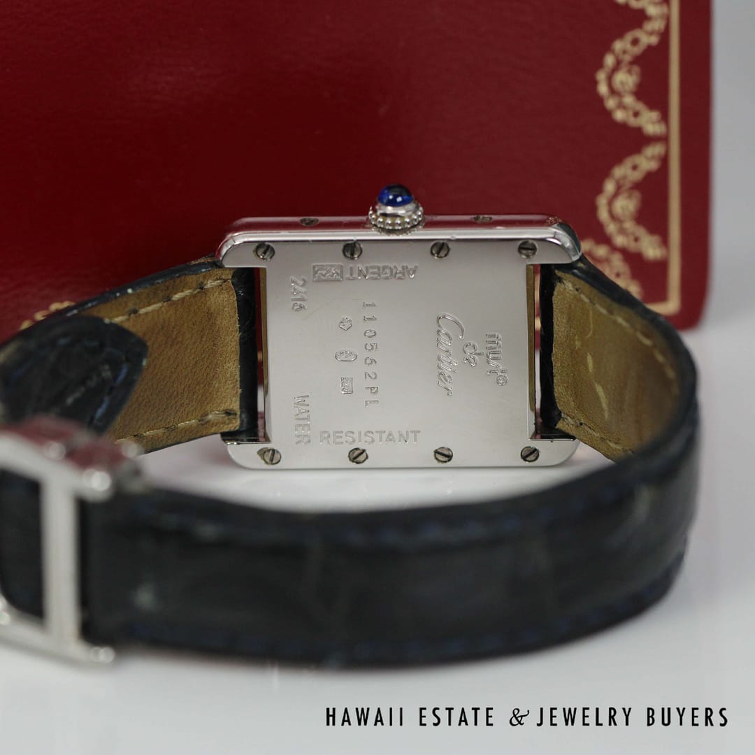 Cartier Sterling Tank Watch Stainless Deployant Buckle With Extra Band, Pouch, Box , Book and Papers - Image 7