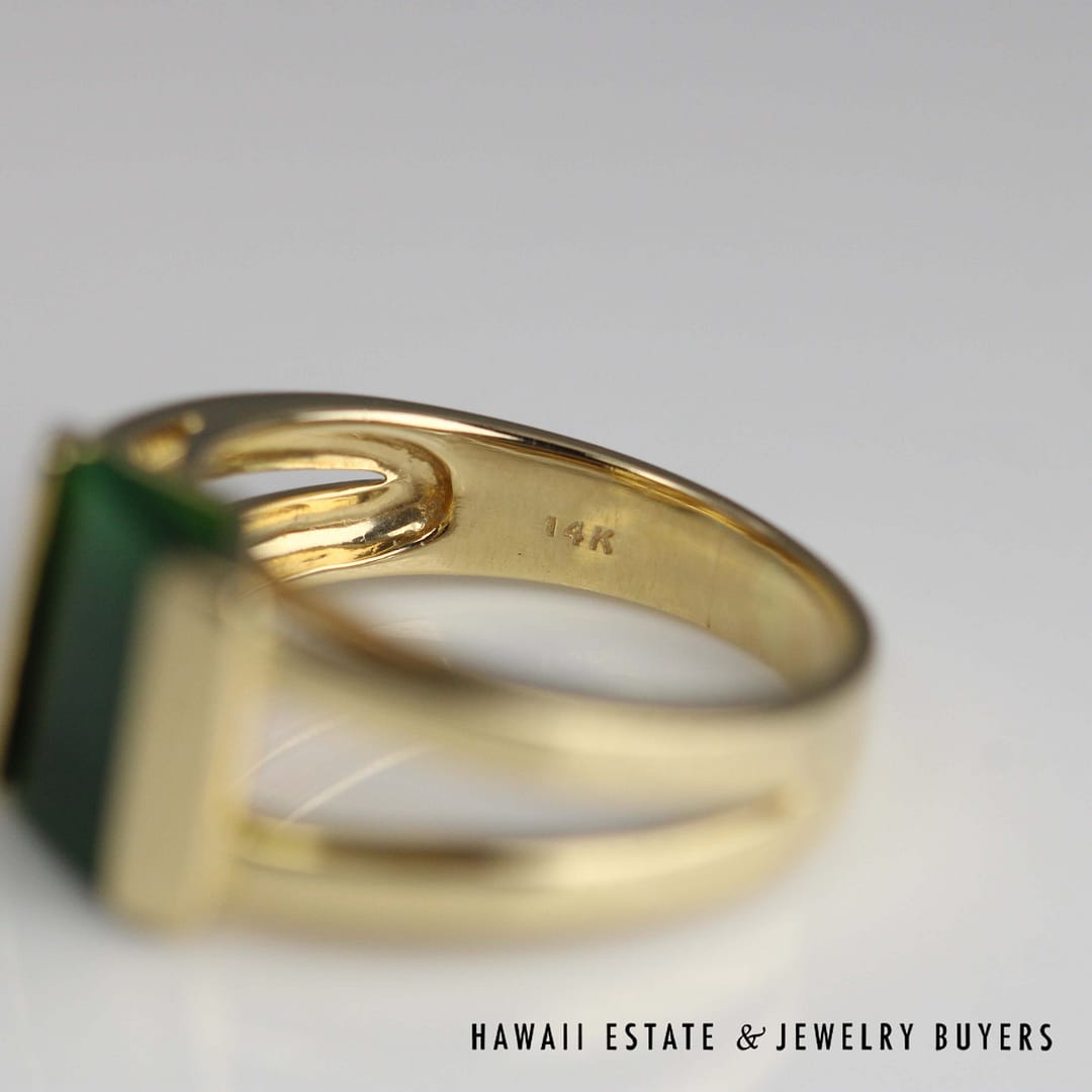 GIA Omphacite Green Jade 14K Yellow Gold Ring SIZE 6 - Image 12