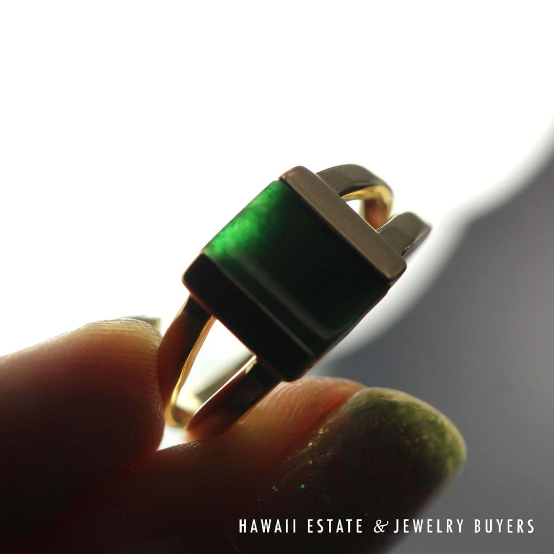 GIA Omphacite Green Jade 14K Yellow Gold Ring SIZE 6 - Image 7