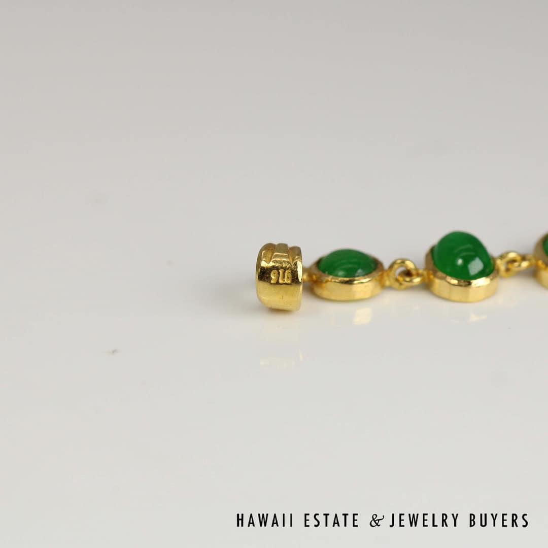 GIA Type A Green Jade Pendant 22k Yellow Gold Measures 1.25 Inch - Image 4