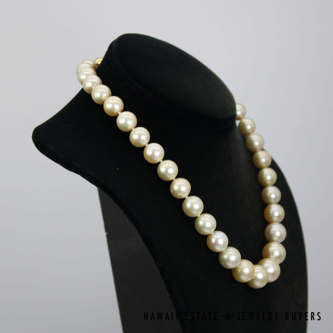 11-14mm Golden South Sea Pearl 14k Yellow Gold Strand 17.5" - Image 3