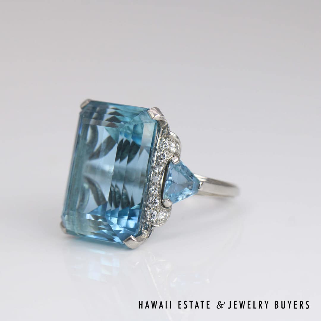 GIA 30ct Aquamarine 0.40ctw Diamond 1.50ctw Aquamarine Ring Plat. Size 8, 17.5g - Image 5