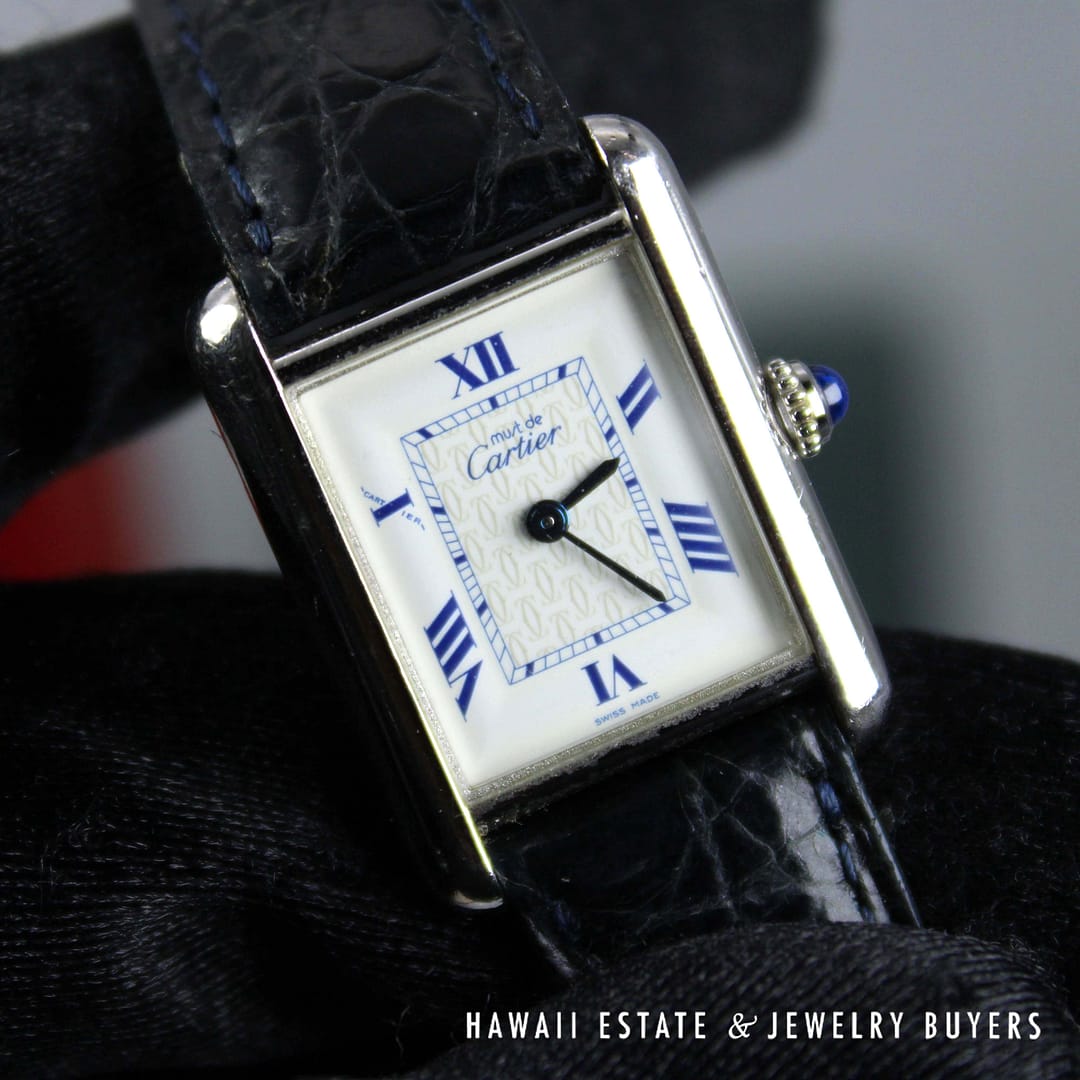 Cartier Sterling Tank Watch Stainless Deployant Buckle With Extra Band, Pouch, Box , Book and Papers