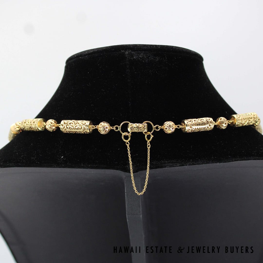 Ming's 77.9g 14KYG Ball & Cylinder Shou Necklace 33" Length - Image 3