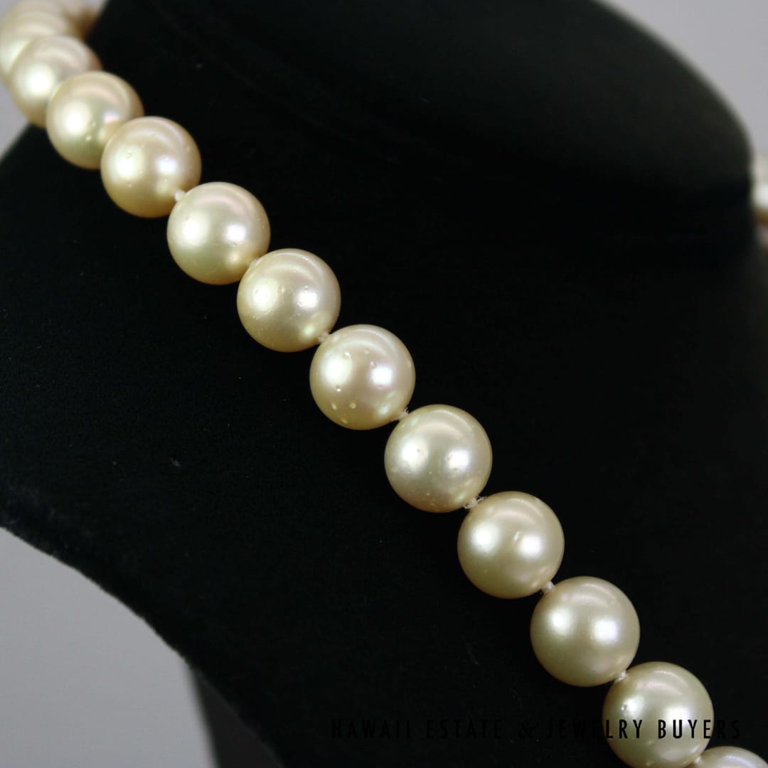 11-14mm Golden South Sea Pearl 14k Yellow Gold Strand 17.5" - Image 2