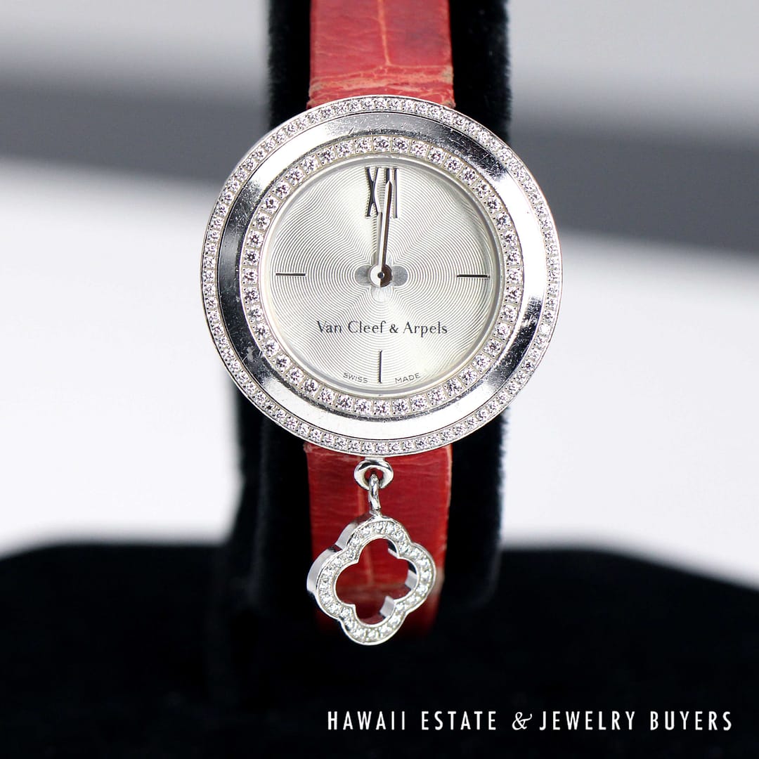 Van Cleef & Arpels 18k White Gold Watch with Diamond Bezel & Charm Model HH50017 - Image 2