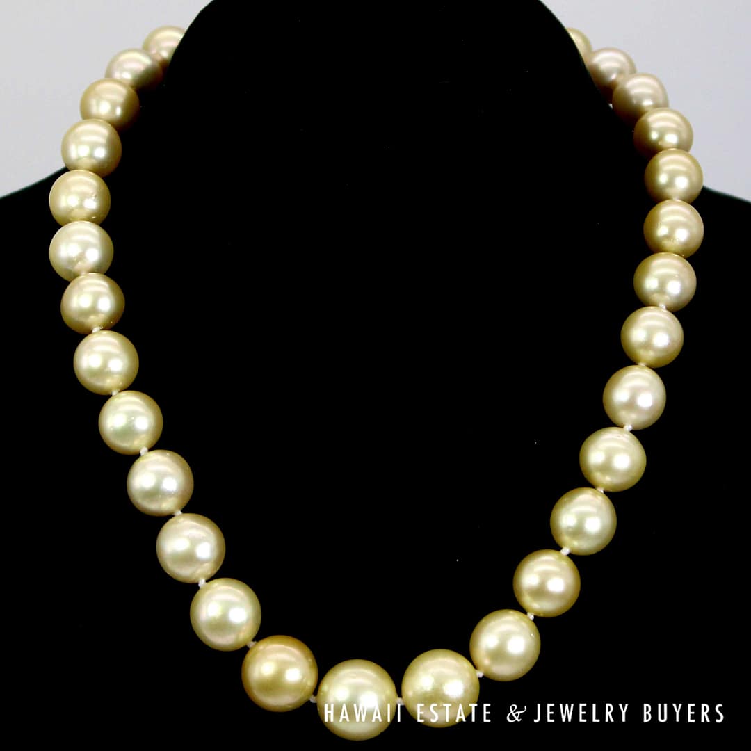 11-14mm Golden South Sea Pearl 14k Yellow Gold Strand 17.5"