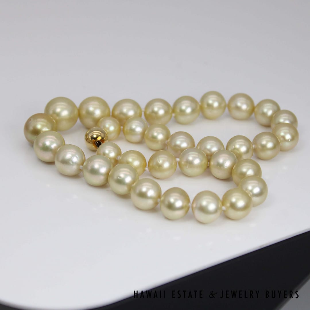 11-14mm Golden South Sea Pearl 14k Yellow Gold Strand 17.5" - Image 6