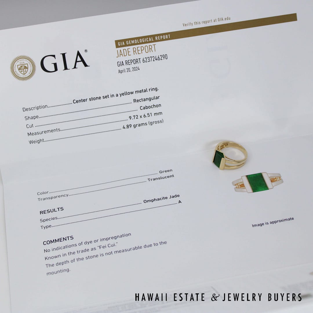 GIA Omphacite Green Jade 14K Yellow Gold Ring SIZE 6 - Image 8