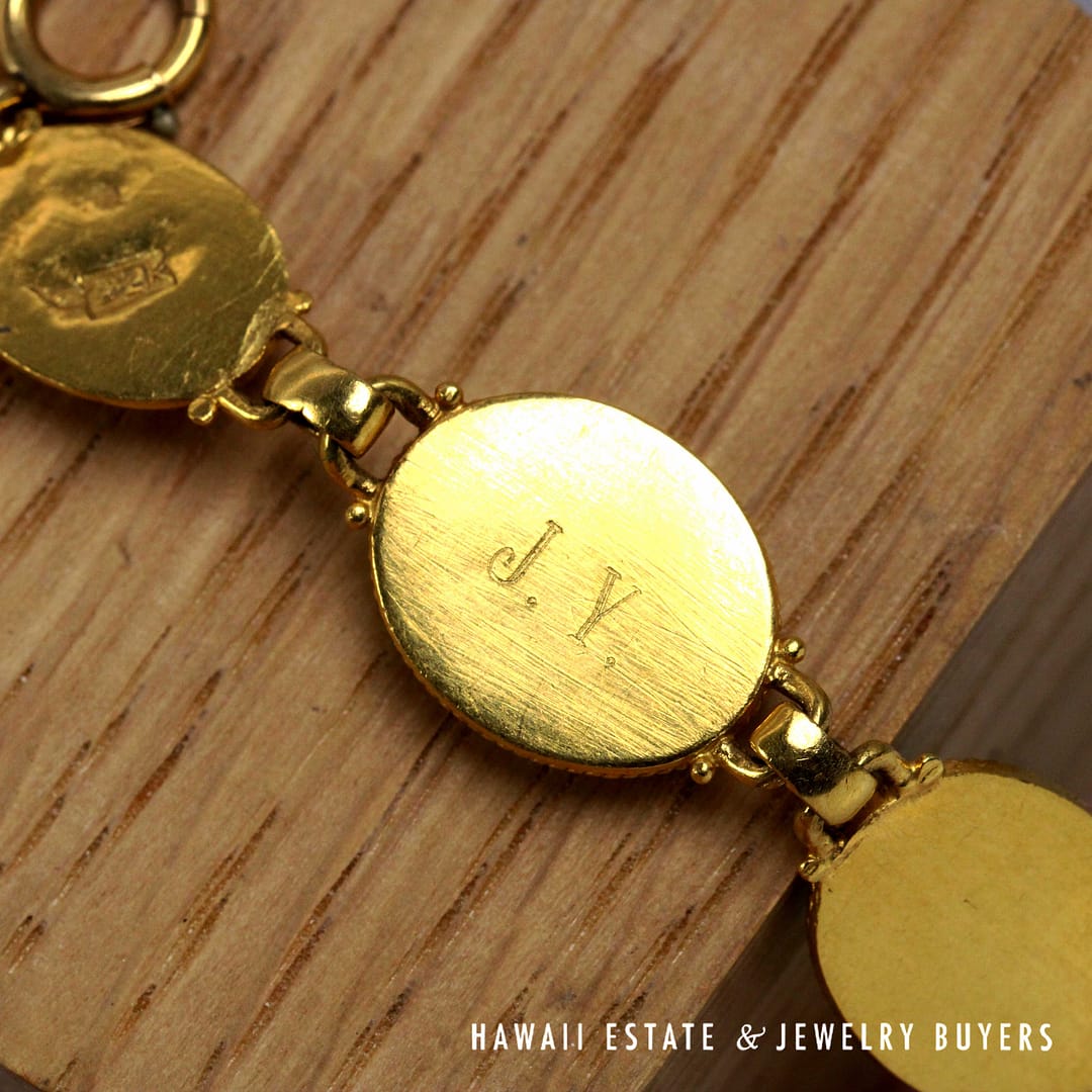 Green Jade Oval 22K Yellow Gold Cabochon Bracelet Size 6 - Image 6