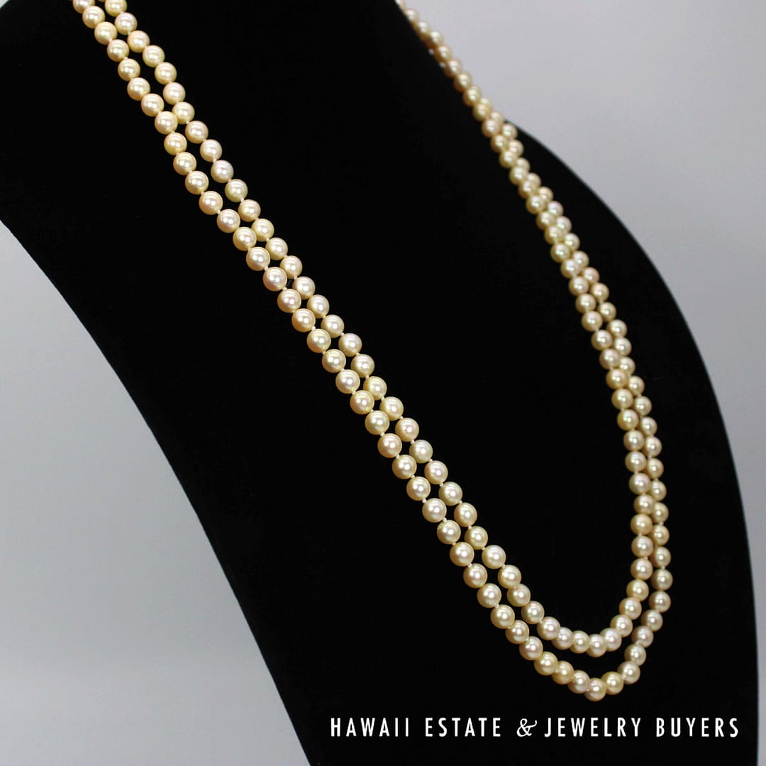 Ming's 6.5-7mm Cultured Pearl Double Strand 14k Yellow Gold Clasp Necklace 30" and 31" - Image 3