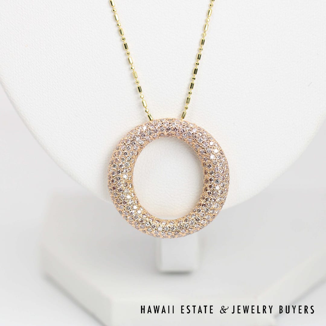 2ctw Diamond Pave Circle Pendant 18k Rose Gold 18" Chain, 10.2g - Image 5