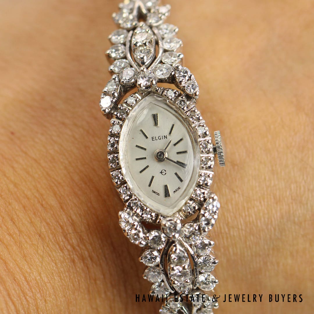 Elgin 3ctw SI/GH Diamond 14k White Gold Ladies Watch with Safety Chain Size 6, 23.6g - Image 10