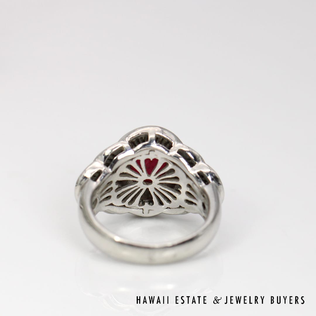 GIA Natural 3.74ct Ruby Cabochon 0.90ctw Baguette Diamond Ring Platinum Size 6.5 - Image 7