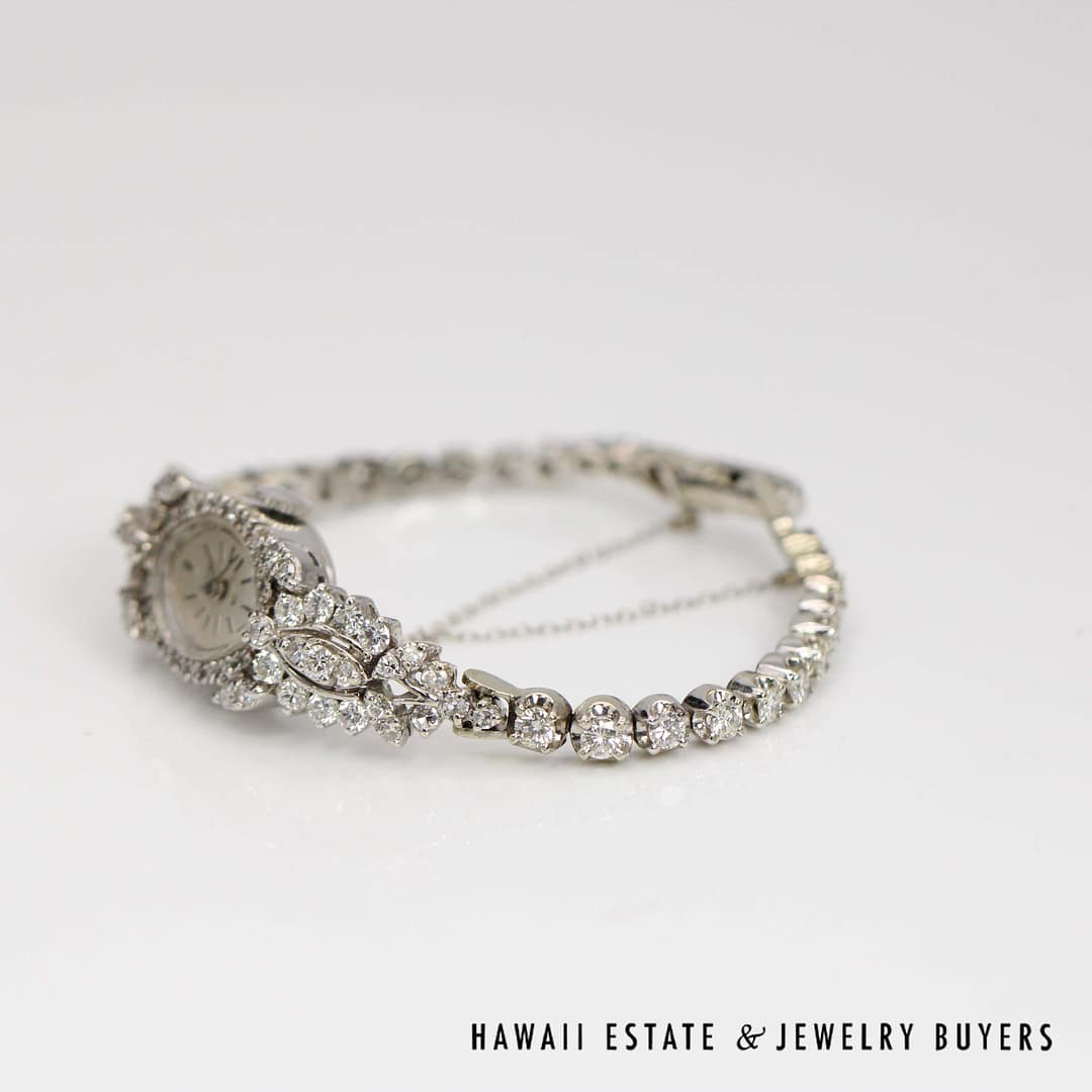 Elgin 3ctw SI/GH Diamond 14k White Gold Ladies Watch with Safety Chain Size 6, 23.6g - Image 3