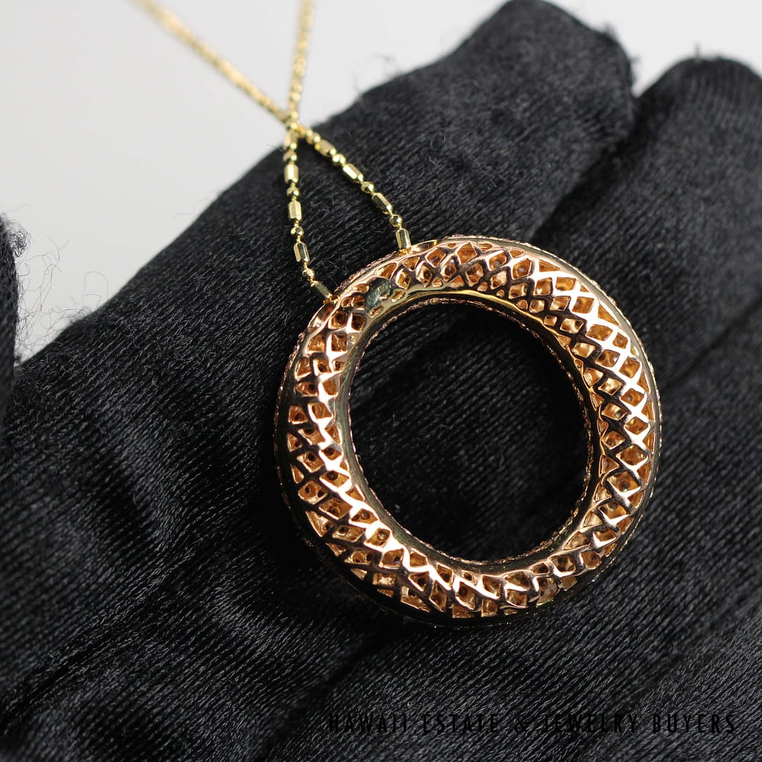 2ctw Diamond Pave Circle Pendant 18k Rose Gold 18" Chain, 10.2g - Image 7