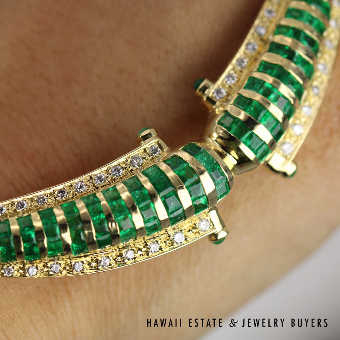 67g 18KYG 4ctw EMERALD 1ctw DIAMOND CLEOPATRA STYLE NECKLACE 16.5" - Image 8