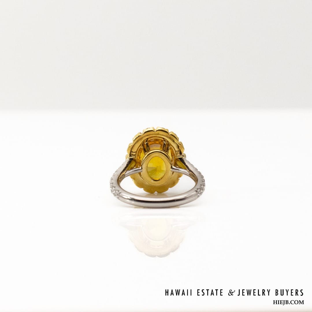 GIA CERTIFIED 5.6g 18K2T 4.30ct ORANGY YELLOW SAPPHIRE OVAL 1.09ctw DIAMOND VS/GH HELENA RING SIZE 5 - Image 6