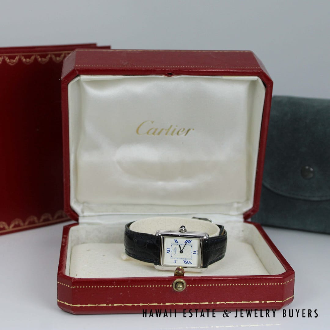 Cartier Sterling Tank Watch Stainless Deployant Buckle With Extra Band, Pouch, Box , Book and Papers - Image 3