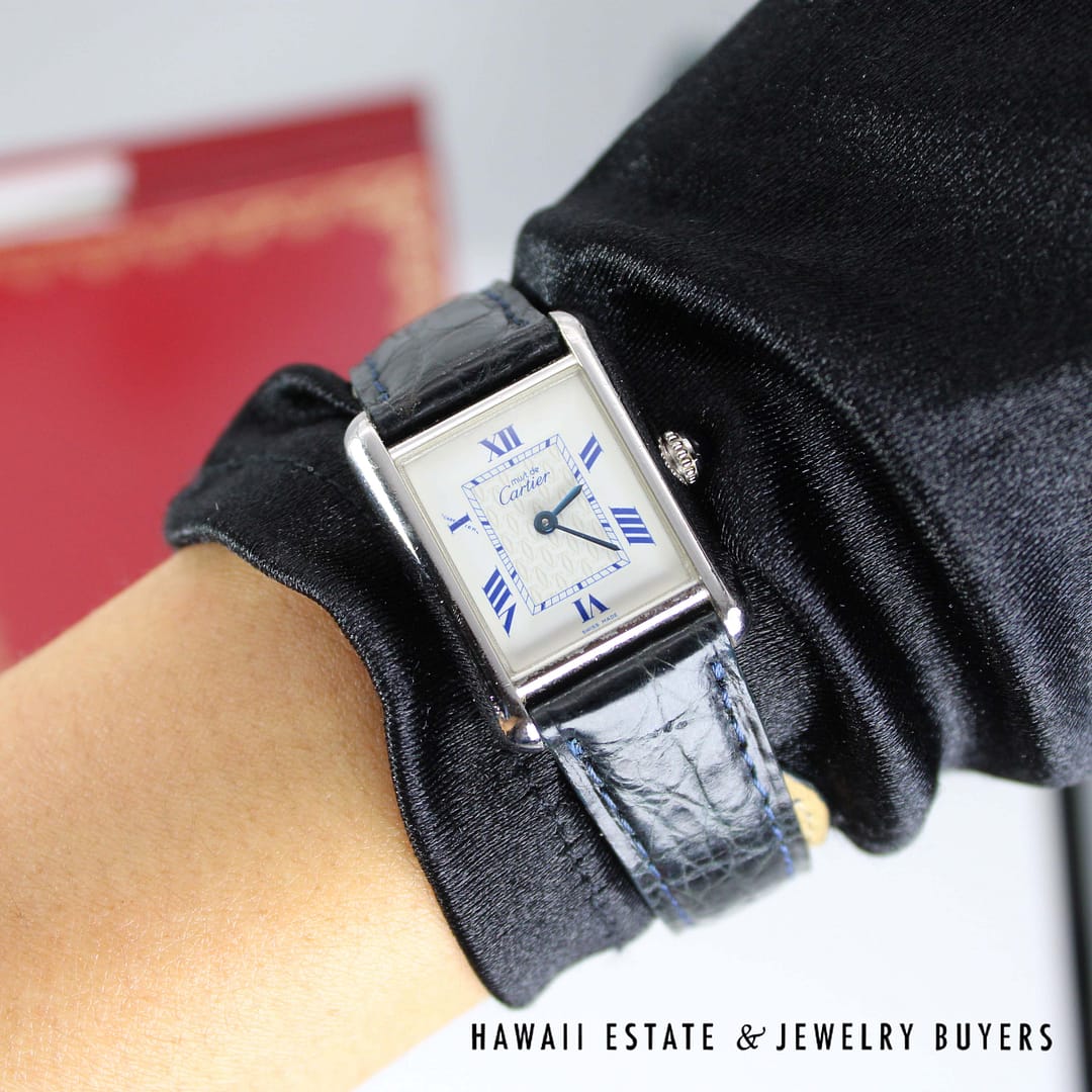 Cartier Sterling Tank Watch Stainless Deployant Buckle With Extra Band, Pouch, Box , Book and Papers - Image 5