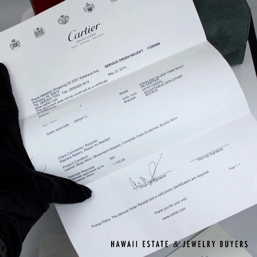 Cartier Sterling Tank Watch Stainless Deployant Buckle With Extra Band, Pouch, Box , Book and Papers - Image 10