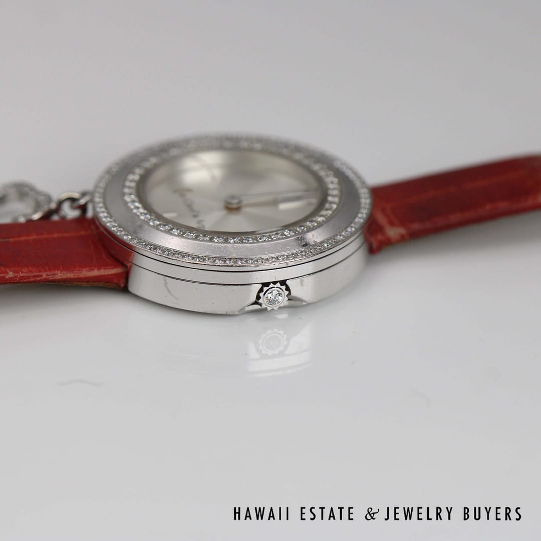 Van Cleef & Arpels 18k White Gold Watch with Diamond Bezel & Charm Model HH50017 - Image 5