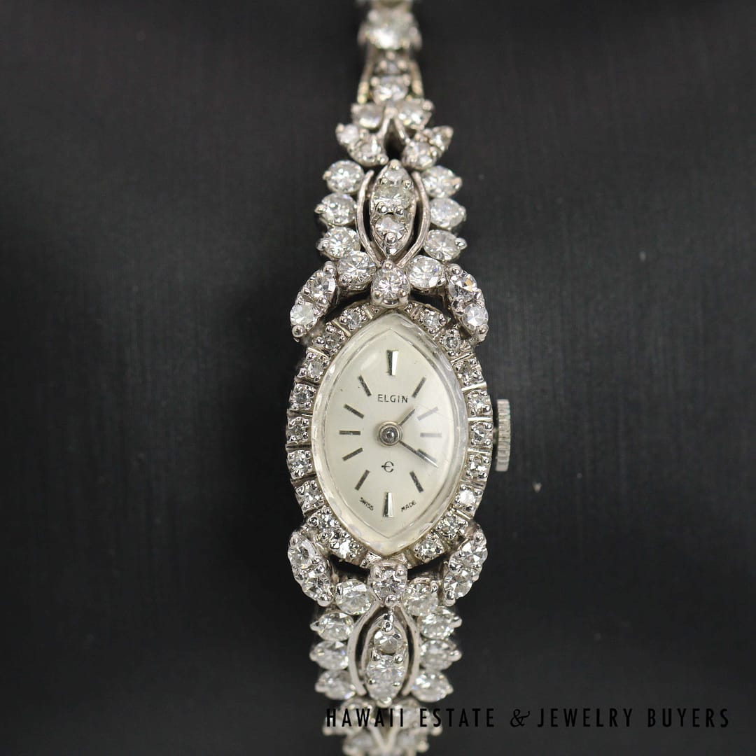 Elgin 3ctw SI/GH Diamond 14k White Gold Ladies Watch with Safety Chain Size 6, 23.6g - Image 9