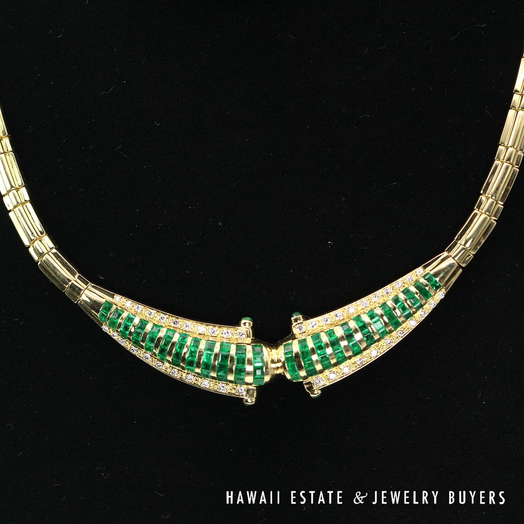 67g 18KYG 4ctw EMERALD 1ctw DIAMOND CLEOPATRA STYLE NECKLACE 16.5" - Image 2