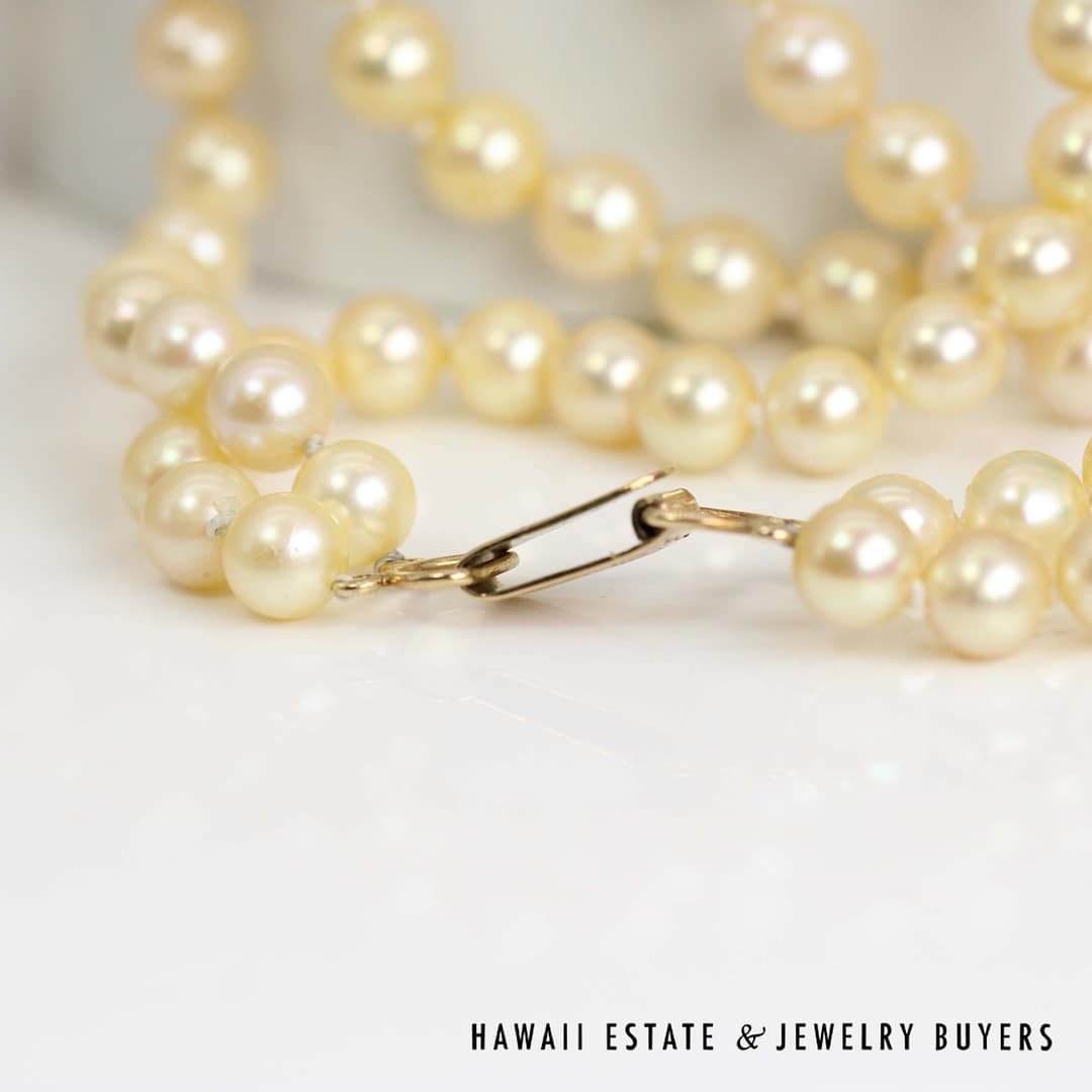 Ming's 6.5-7mm Cultured Pearl Double Strand 14k Yellow Gold Clasp Necklace 30" and 31" - Image 4