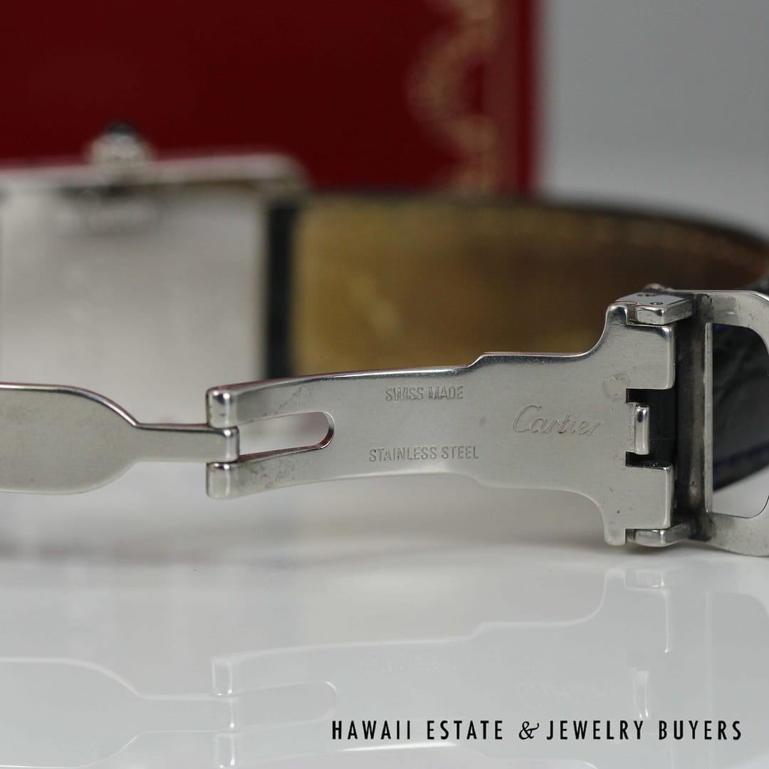 Cartier Sterling Tank Watch Stainless Deployant Buckle With Extra Band, Pouch, Box , Book and Papers - Image 8
