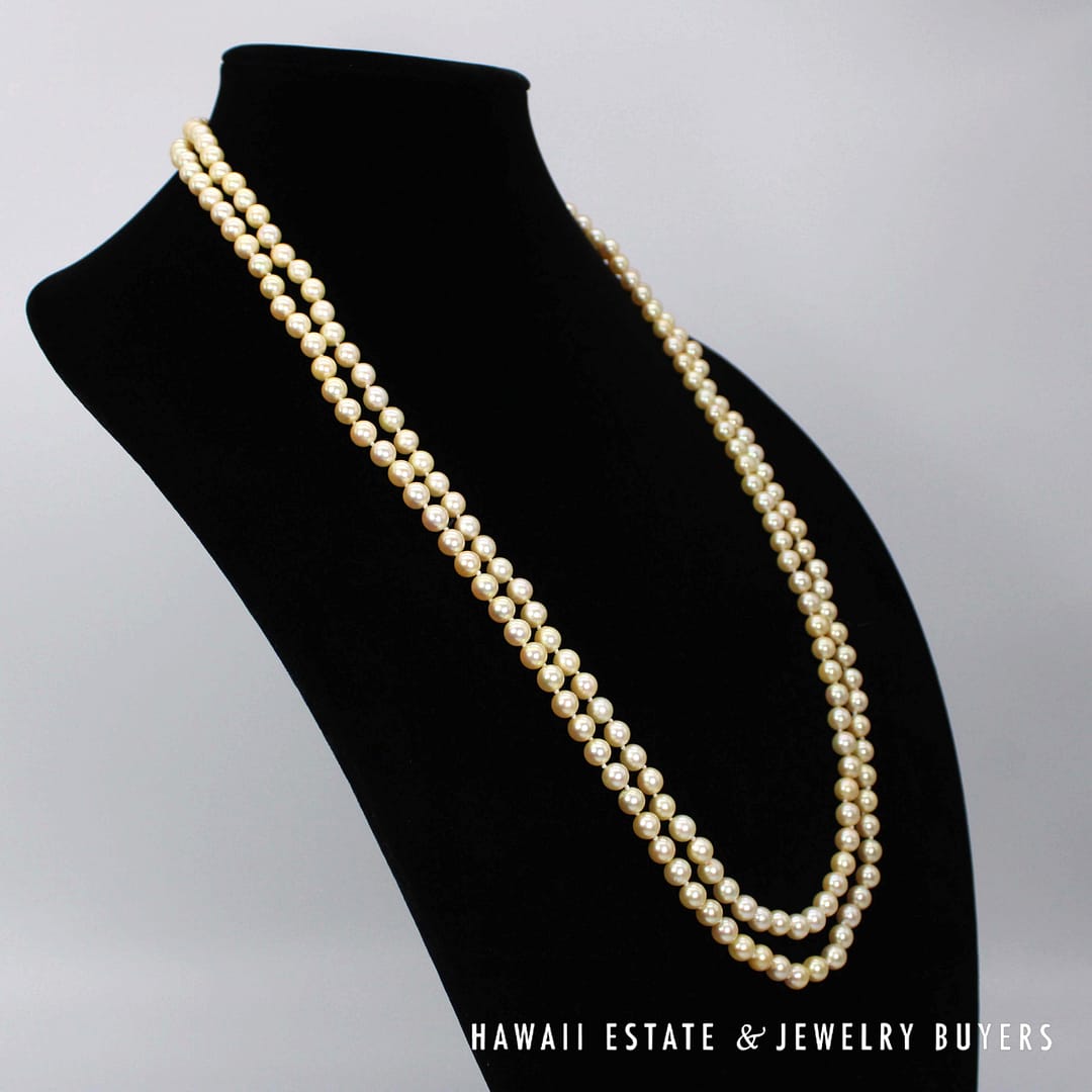 Ming's 6.5-7mm Cultured Pearl Double Strand 14k Yellow Gold Clasp Necklace 30" and 31" - Image 2