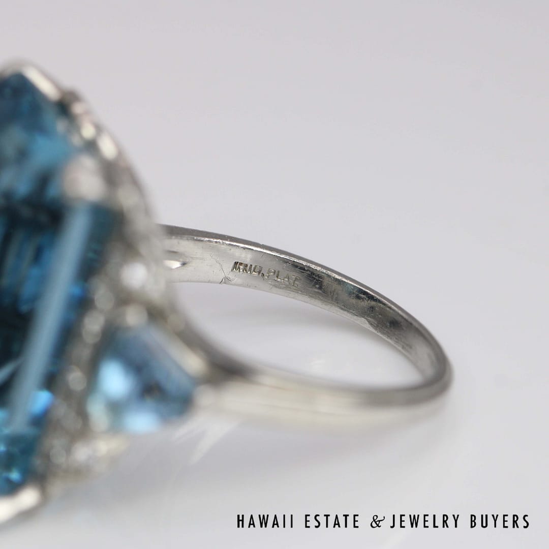 GIA 30ct Aquamarine 0.40ctw Diamond 1.50ctw Aquamarine Ring Plat. Size 8, 17.5g - Image 7