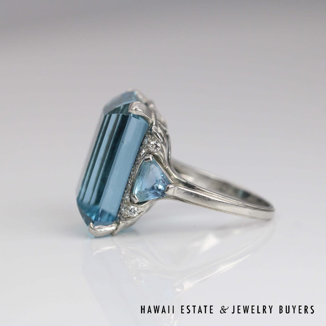 GIA 30ct Aquamarine 0.40ctw Diamond 1.50ctw Aquamarine Ring Plat. Size 8, 17.5g - Image 8