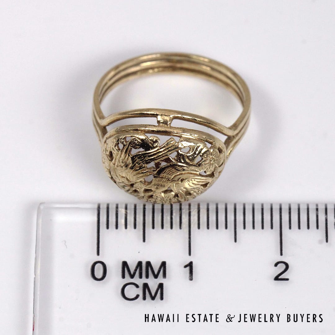 Ming's Hawaii Bird in Plum 14K Yellow Gold Dome Ring Size 5 - Image 9