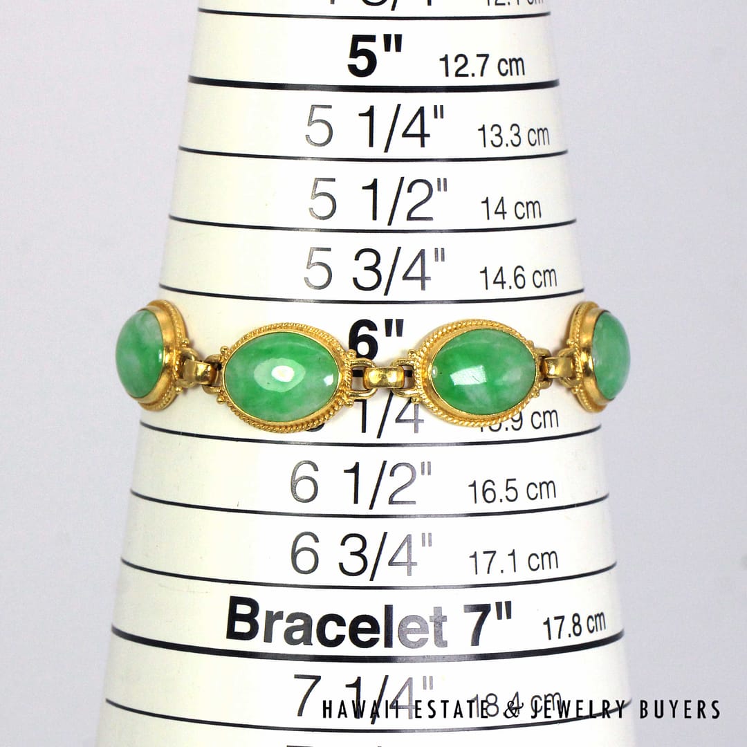 Green Jade Oval 22K Yellow Gold Cabochon Bracelet Size 6 - Image 8