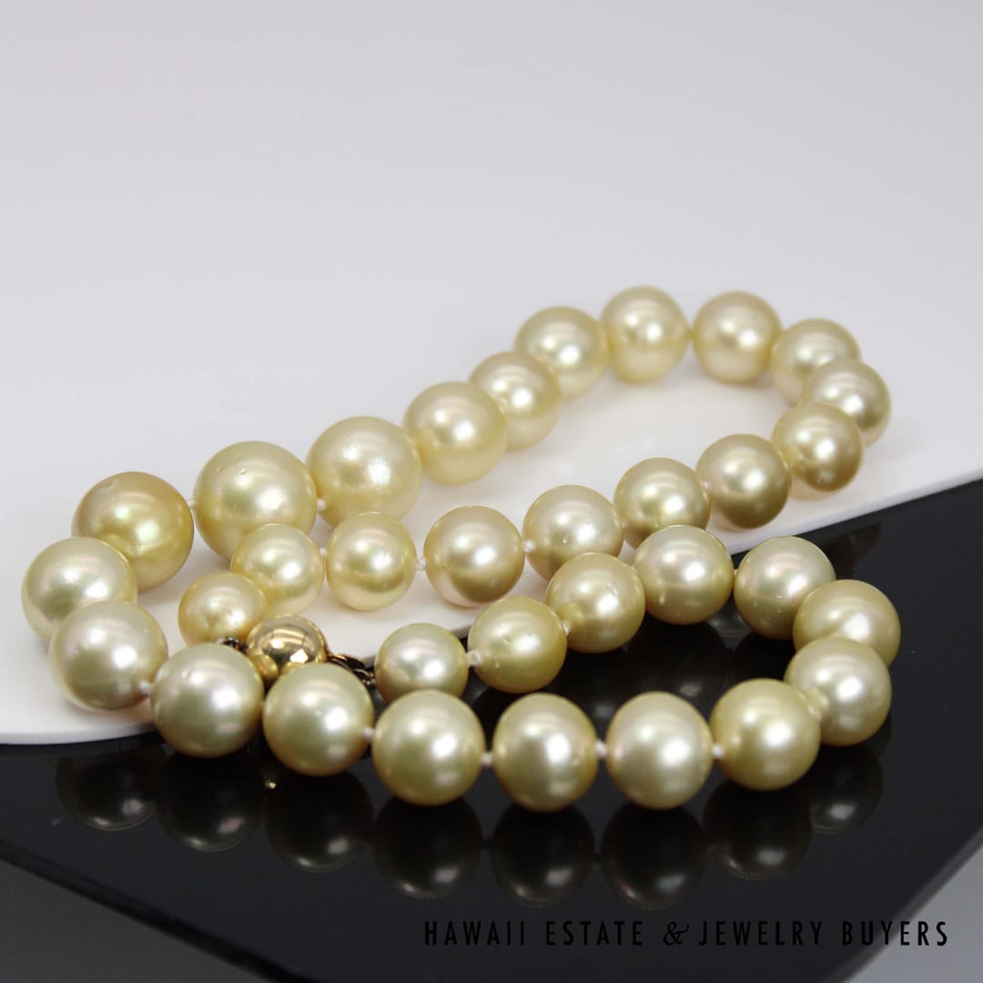 11-14mm Golden South Sea Pearl 14k Yellow Gold Strand 17.5" - Image 5
