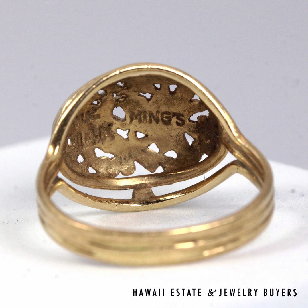 Ming's Hawaii Bird in Plum 14K Yellow Gold Dome Ring Size 5 - Image 7