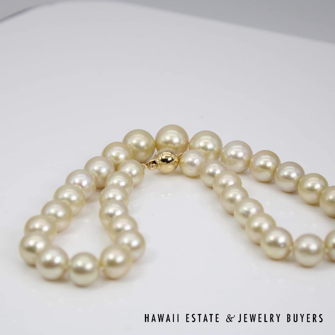 11-14mm Golden South Sea Pearl 14k Yellow Gold Strand 17.5" - Image 7