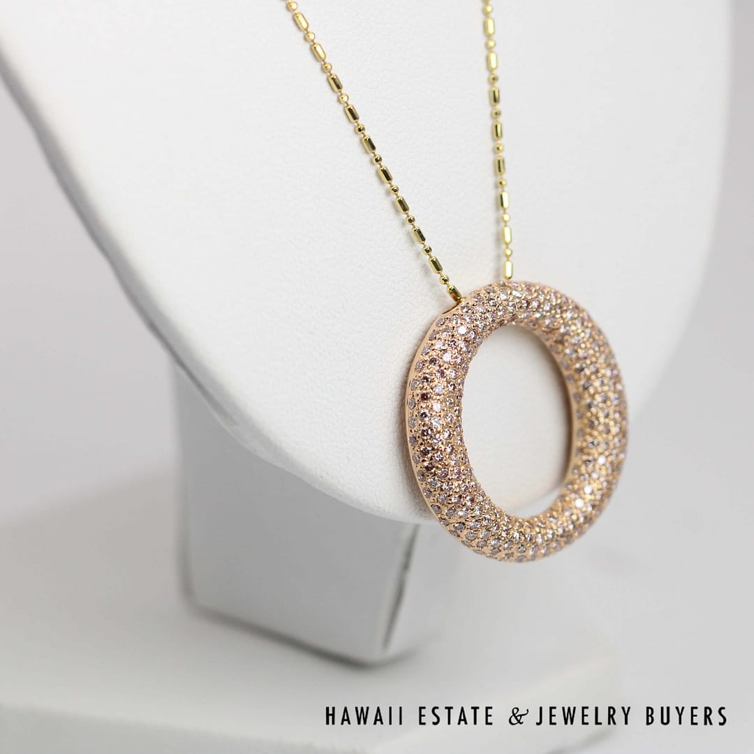 2ctw Diamond Pave Circle Pendant 18k Rose Gold 18" Chain, 10.2g - Image 4