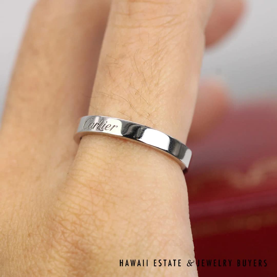 Cartier Plat C De Cartier Band Ring Size 55 w. Box, papers, and