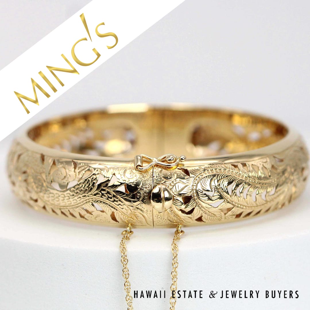 Ming's 28g 14KYG Dragon & Phoenix 15mm Bracelet Size 7 1/4 with