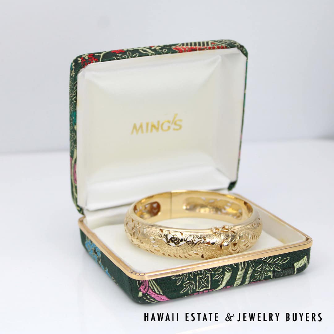 Ming's 28g 14KYG Dragon & Phoenix 15mm Bracelet Size 7 1/4 with