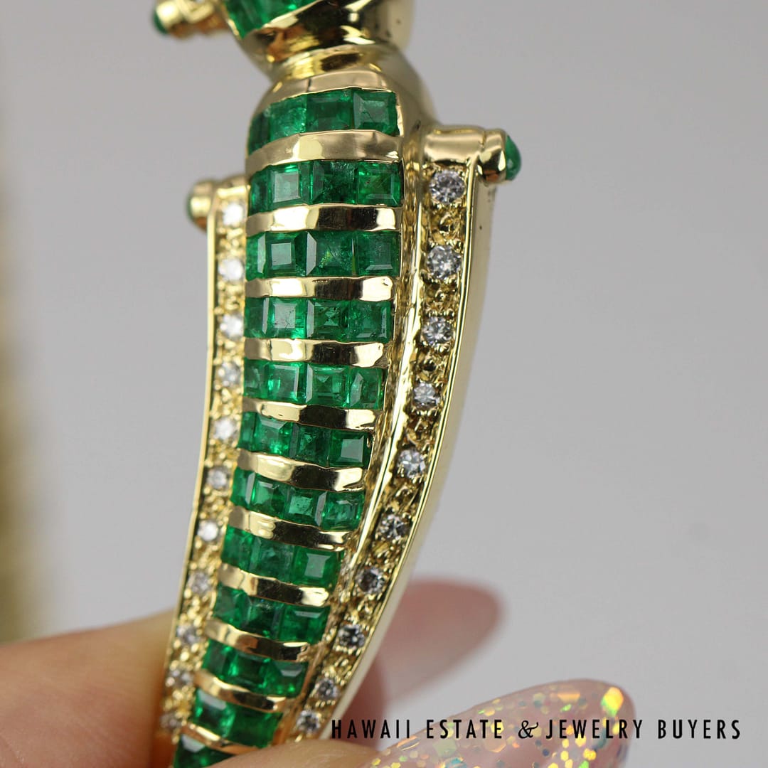 67g 18KYG 4ctw EMERALD 1ctw DIAMOND CLEOPATRA STYLE NECKLACE 16.5" - Image 6