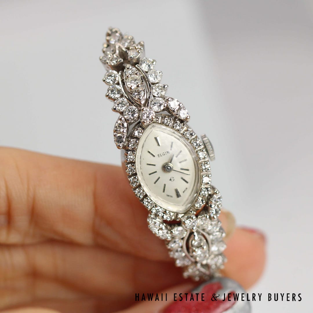 Elgin 3ctw SI/GH Diamond 14k White Gold Ladies Watch with Safety Chain Size 6, 23.6g - Image 5