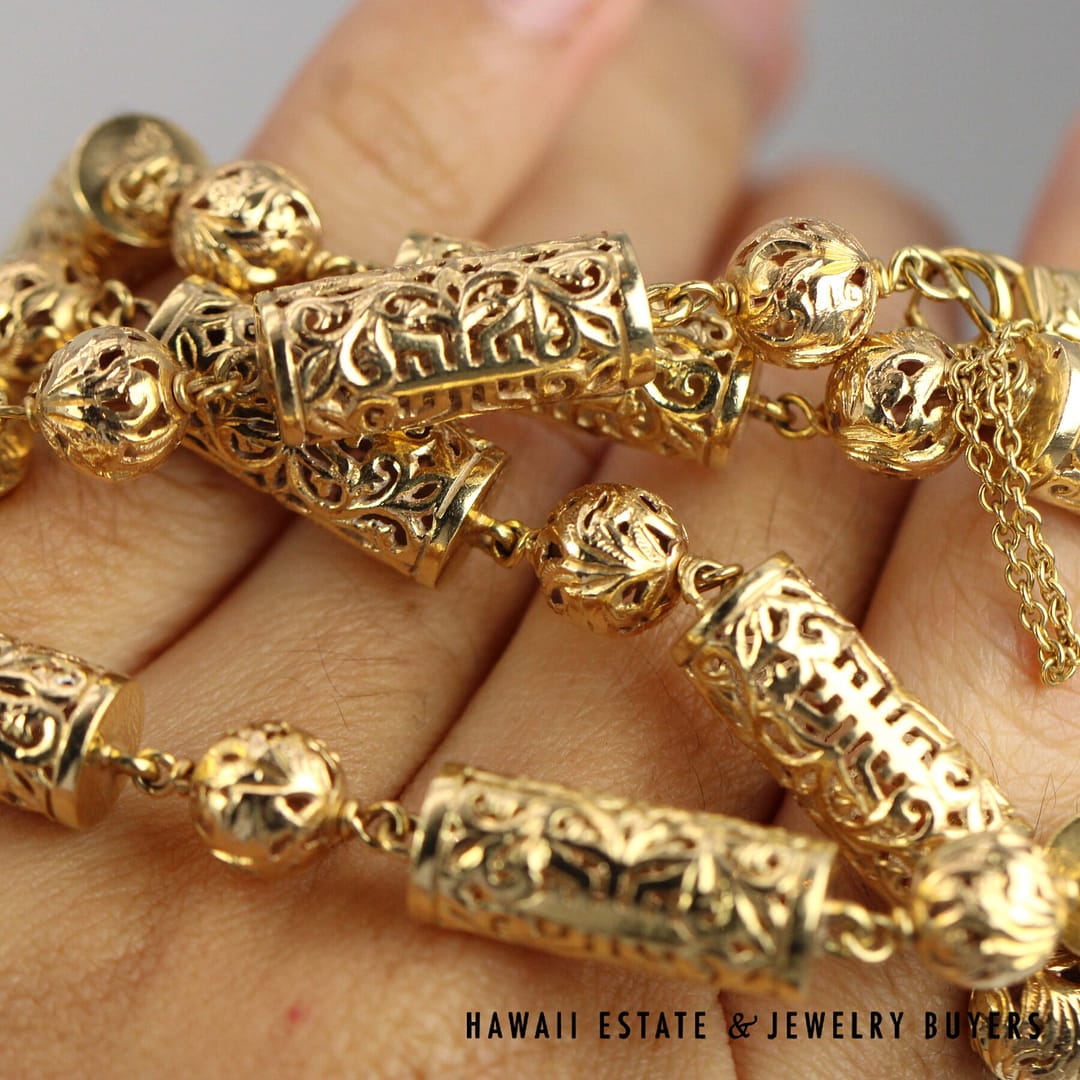 Ming's 77.9g 14KYG Ball & Cylinder Shou Necklace 33" Length - Image 4